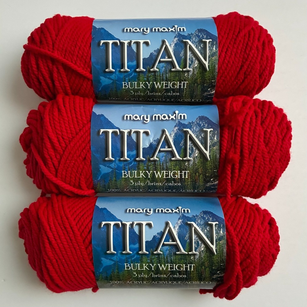 Mary Maxim Titan Bulky Weight Yarn Berry Red 105 Acrylic 3 Ply 3 Skein Lot New